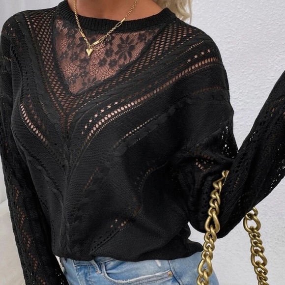 Cozy Floral Lace oversized Sweater Top - Picture 2 of 11